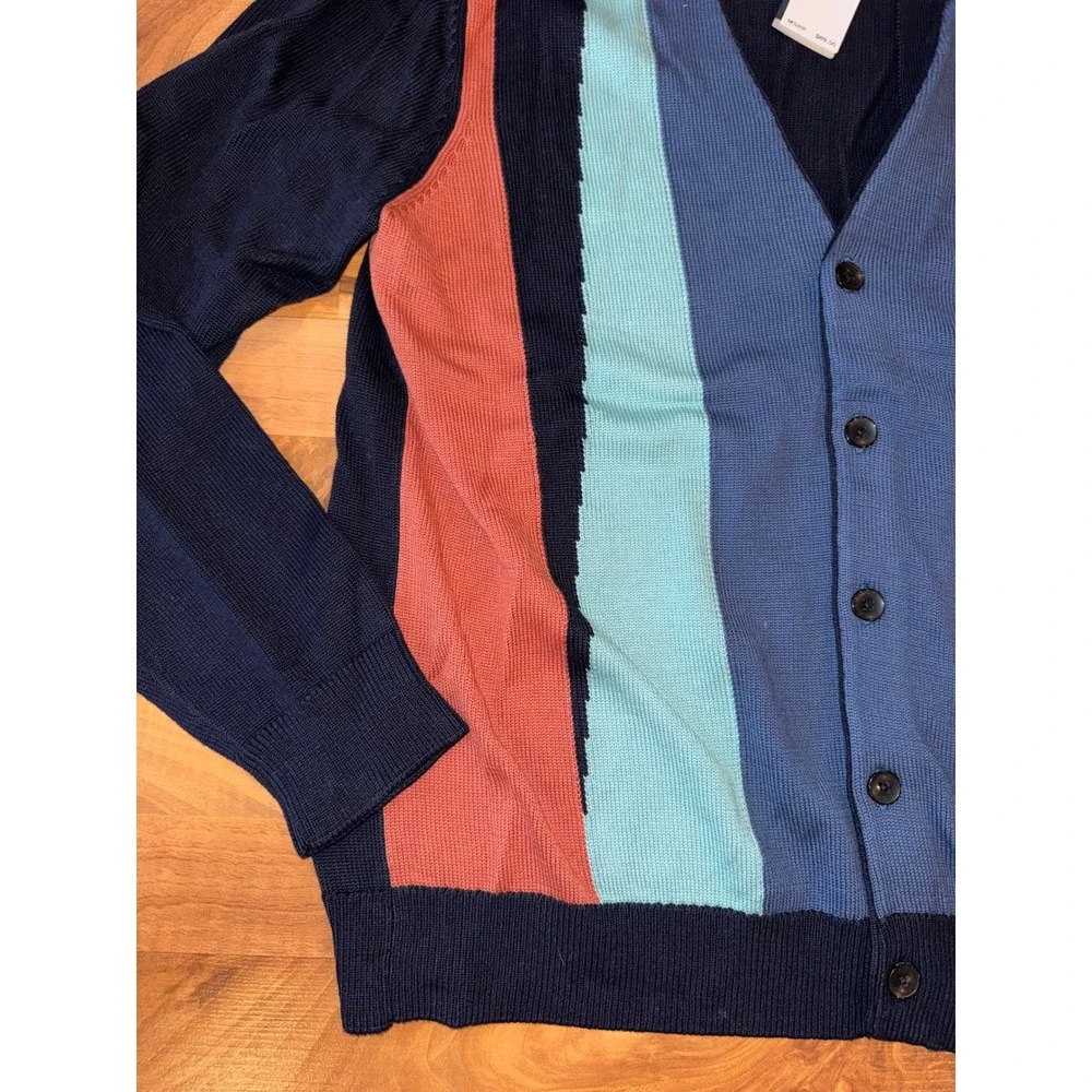 Perry Ellis Cardigan Sweater Mens Large Blue Colorblock NEW spring summer Easter